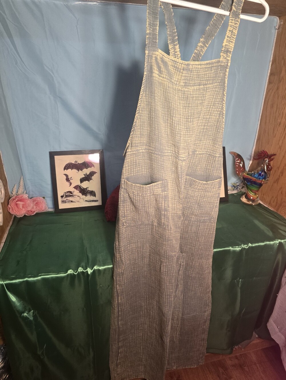 Plaid Strap Overall Jumpsuit in Sage Green